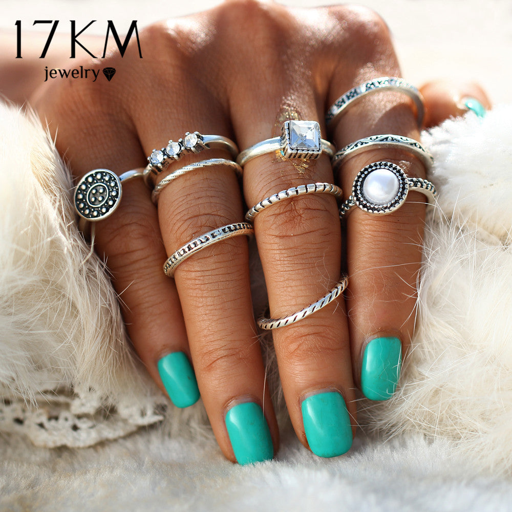 RkC Collection Brinco Tibetan Shape Mix Midi Ring Sets 2017 Anillos Anel Masculino Mujer Crystal Knuckle Rings for Women Man 10PCS/Set