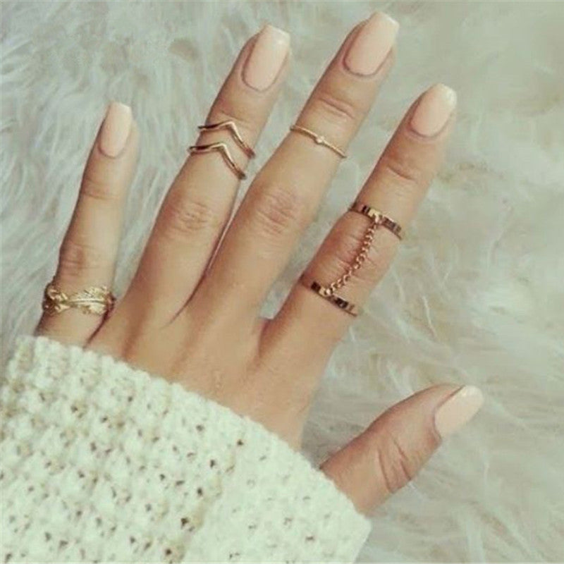 RkC Collection New 6pcs /lot Shiny Punk Style Stacking Midi Finger Knuckle Rings Charm Leaf Ring Set for Women Jewelry