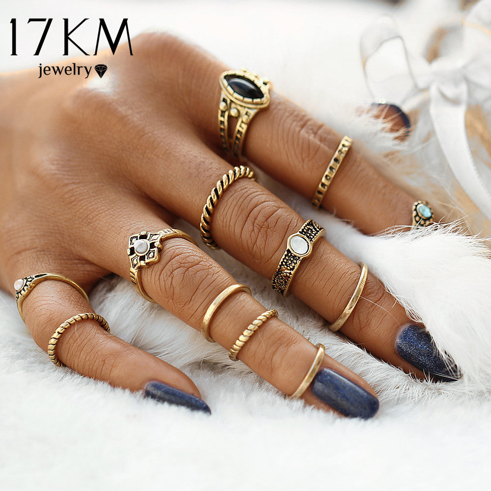 RkC Collection Design Vintage Punk Midi Rings Set Antique Gold Color Boho Female Charms Jewelry Knuckle Ring For Women Fashion Party Gift