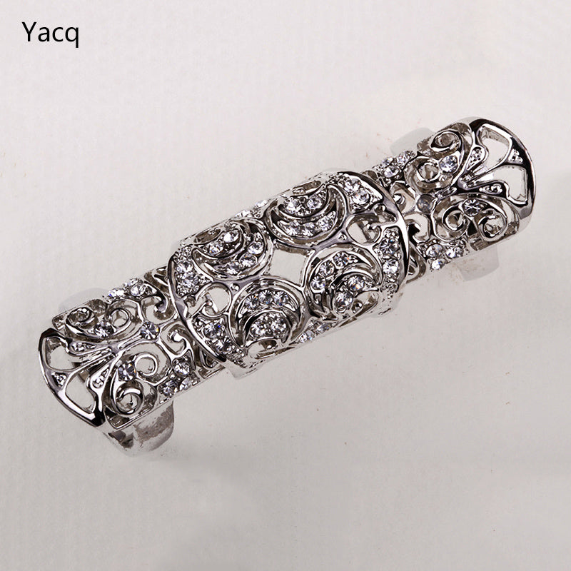 YACQ Double Full Finger Knuckle Long Armor Ring for Women Antique Gold Silver Plated Punk Rock Party Jewelry Dropshipping RM05