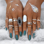 RkC Collection Vintage Finger Knuckle Rings Set For Women Antique Boho Geometric Round Silver Color Ring Jewelry Party Gift 19PCs/Set