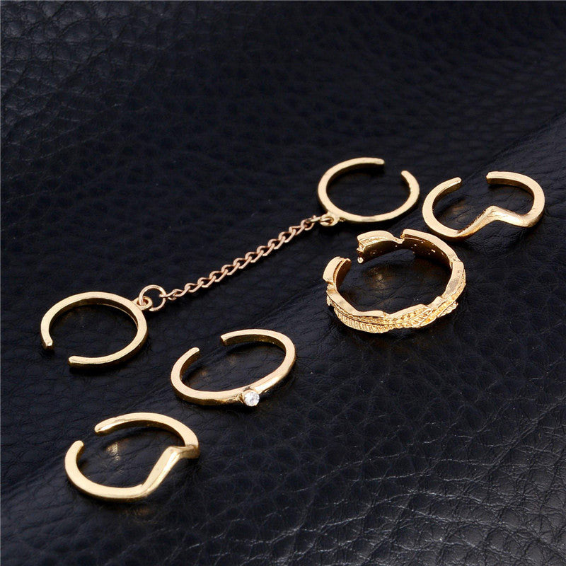 RkC Collection New 6pcs /lot Shiny Punk Style Stacking Midi Finger Knuckle Rings Charm Leaf Ring Set for Women Jewelry